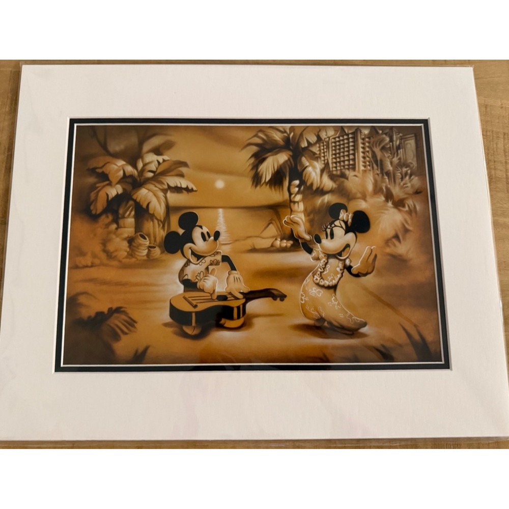 Disney Aulani Resort Noah Mickey Minnie Mouse Hula Ukulele‎ Print 18x14" Hawaii